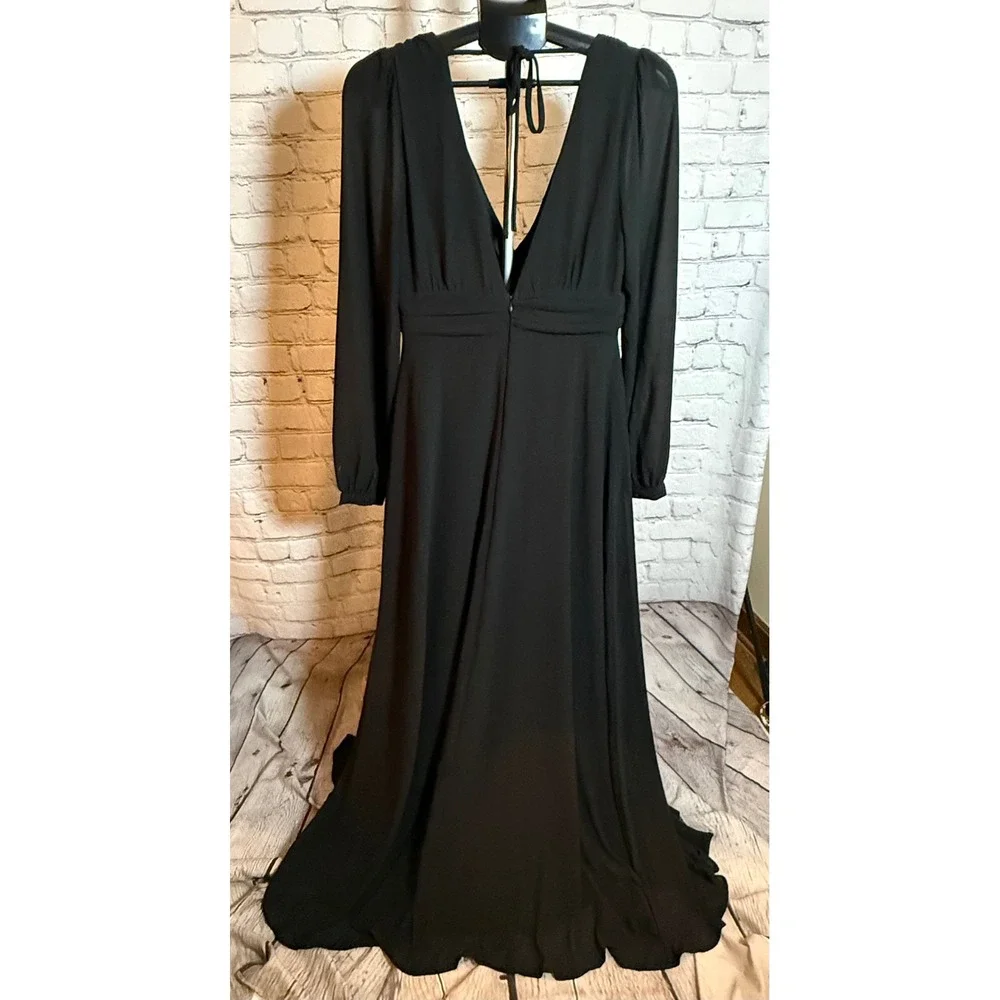 Lulus Black V-Neck Long Sleeve Open Back Maxi Dress Gown Size Large - Picture 3 of 4